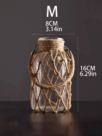 Vase en verre suspendu rustique avec filet en corde de chanvre │ Ensemble de vases à fleurs sèches transparents artistiques 8