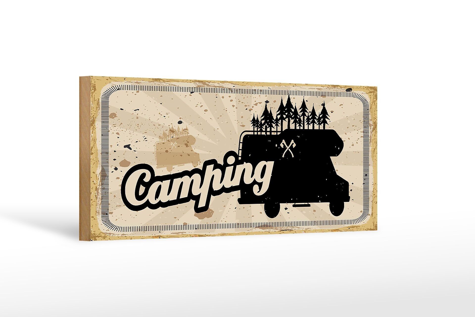 Cartello in legno retrò 27x10 cm camper da campeggio vintage