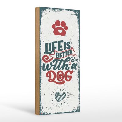 Cartel de madera que dice La vida es mejor con un perro rojo 10x27cm