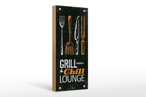 Holzschild Spruch Grill & Chill Lounge Grillen 10x27cm