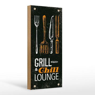 Cartello in legno con scritta Grill & Chill Lounge Grilling 10x27 cm