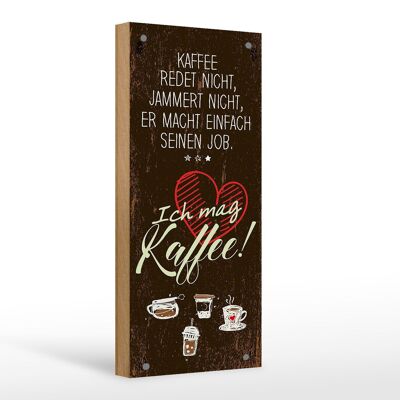 Cartel de madera diciendo Me gusta el café corazón 10x27cm