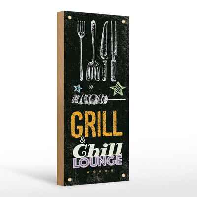 Cartel de madera que dice Grill & Chill Meat Grilling 10x27cm