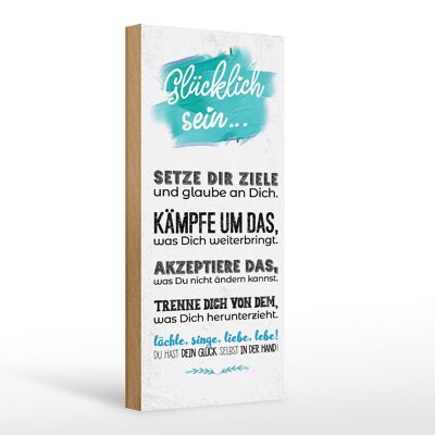 Holzschild Spruch Glücklich sein setze dir Ziele 10x27cm