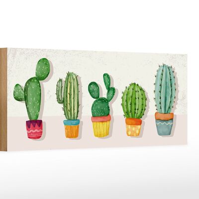 Cartello in legno con scritta 5 cactus vaso da fiori cactus 27x10 cm