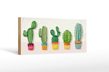 Panneau en bois disant 5 cactus pot de fleur cactus 27x10cm 1