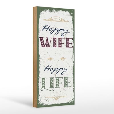 Holzschild Spruch Happy wife happy Life 10x27cm