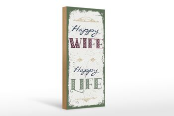 Panneau en bois disant Happy Wife Happy Life 10x27cm 1