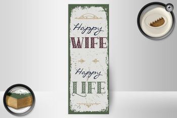Panneau en bois disant Happy Wife Happy Life 10x27cm 2