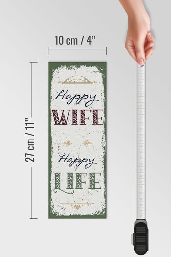 Panneau en bois disant Happy Wife Happy Life 10x27cm 4