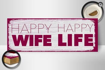 Panneau en bois disant Mme Happy Wife Happy Life 27x10cm 2