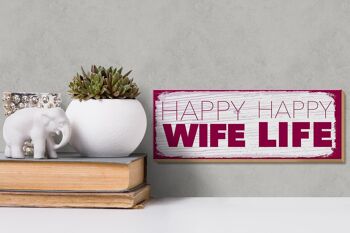 Panneau en bois disant Mme Happy Wife Happy Life 27x10cm 3