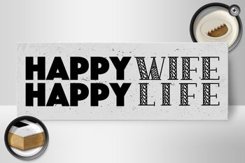 Panneau en bois disant Mme Happy Wife Happy Life 27x10cm panneau blanc 2