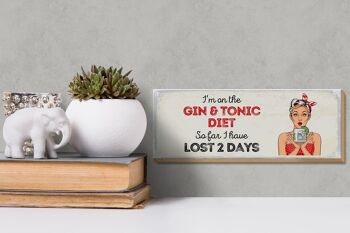 Panneau en bois disant Je suis au régime Gin & Tonic rouge 27x10cm 3