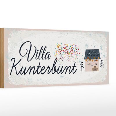 Holzschild Spruch Haus Villa Kunterbunt bunt 27x10cm