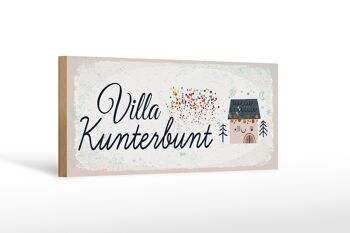 Panneau en bois indiquant Maison Villa Kunterbunt coloré 27x10cm 1