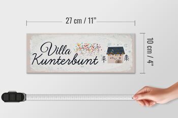 Panneau en bois indiquant Maison Villa Kunterbunt coloré 27x10cm 4