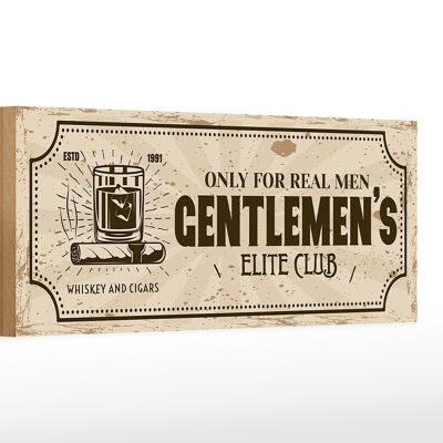 Letrero de madera que dice Whisky Cigars elite club real men 27x10cm