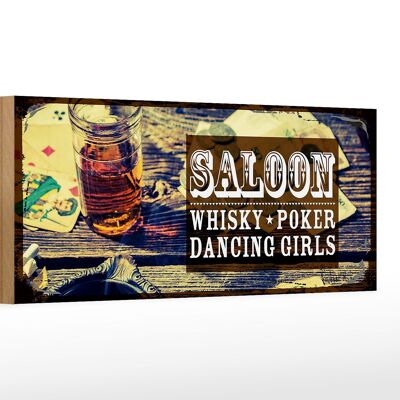 Cartel de madera que dice Saloon Whisky Poker Chicas bailando 27x10cm
