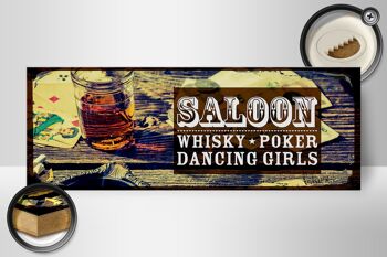 Panneau en bois disant Saloon Whiskey Poker Dancing girls 27x10cm 2