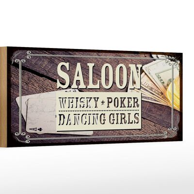 Cartel de madera que dice Saloon Whiskey Poker Dancing 27x10cm