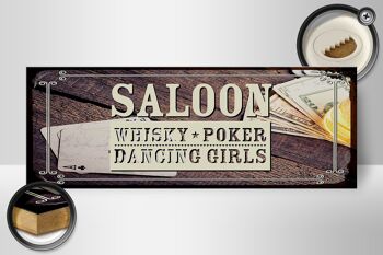 Panneau en bois disant Saloon Whisky Poker Dancing 27x10cm 2