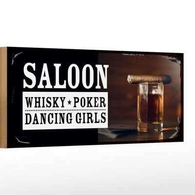 Cartello in legno con scritta Saloon Whiskey Poker Ragazze danzanti 27x10 cm