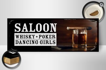 Panneau en bois disant Saloon Whiskey Poker Dancing girls 27x10cm 2