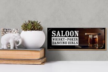 Panneau en bois disant Saloon Whiskey Poker Dancing girls 27x10cm 3