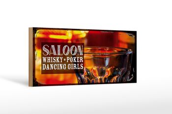 Panneau en bois disant Saloon Whiskey Poker Cigar Girls 27x10cm 1