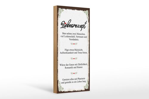 Holzschild Spruch Liebesrezept man nehme 2 Menschen 10x27cm