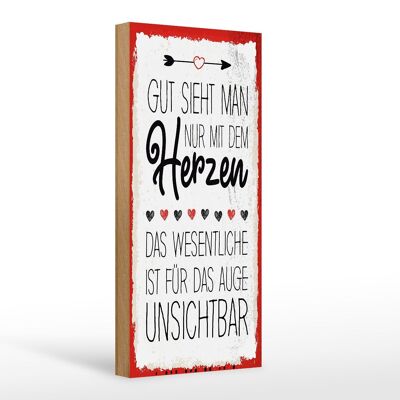 Holzschild Spruch Gut sieht man nur mit dem Herzen 10x27cm