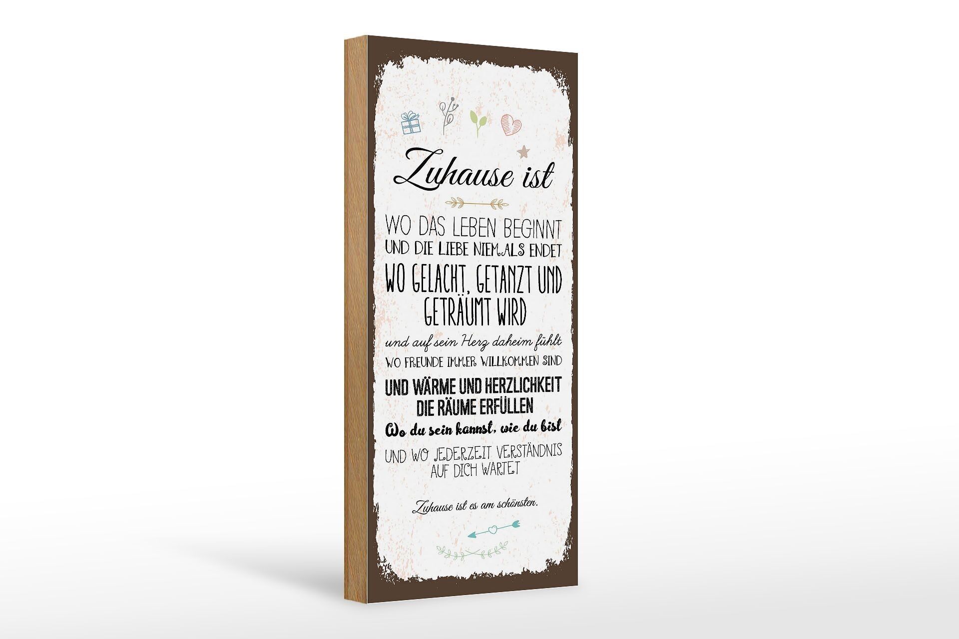 Cartel de madera que dice El hogar es donde comienza la vida 10x27cm