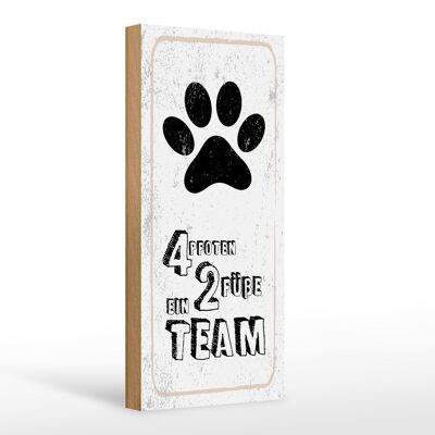 Letrero de madera que dice animales 4 patas un equipo de 2 pies 10x27cm