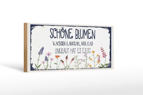 Holzschild Spruch schöne Blumen wachsen langsam 27x10cm