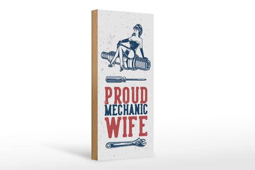 Holzschild Spruch Pinup Proud mechanic wife 10x27cm