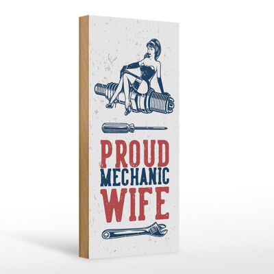 Holzschild Spruch Pinup Proud mechanic wife 10x27cm
