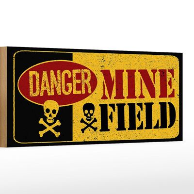 Holzschild Hinweis 27x10cm Achtung Danger Mine Field Minenfeld