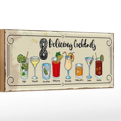 Cartello in legno con scritta Cocktails Mojito Martini Margarita 27x10cm