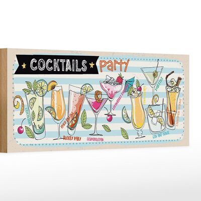 Cartello in legno Party Cocktails Capirinha Blood Mary 27x10cm