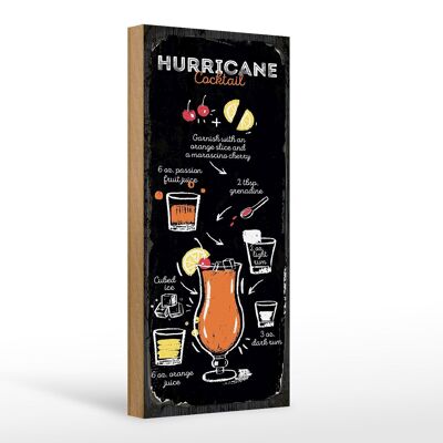 Cartello in legno ricetta Ricetta Cocktail Hurricane 10x27 cm