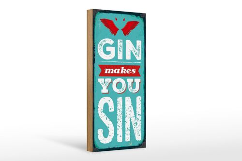 Holzschild Spruch Gin makes you Sin Devil Hell 10x27cm