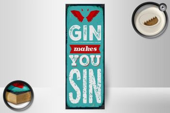 Panneau en bois disant Gin makes you Sin Devil Hell 10x27cm 2