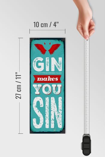 Panneau en bois disant Gin makes you Sin Devil Hell 10x27cm 4