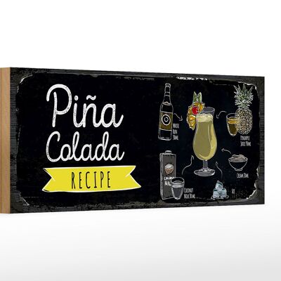 Letrero de madera receta Receta Coktail Piña Colada 27x10cm
