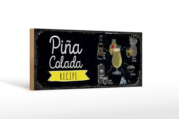 Panneau en bois recette Pina Colada Coktail Recipe 27x10cm 1