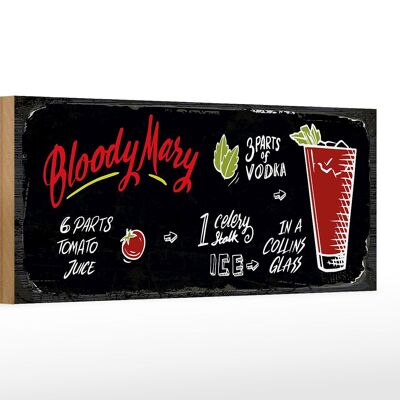 Holzschild Rezept 27x10cm Bloody Mary Cocktail Recipe schwarzes Schild