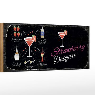 Cartello in legno ricetta Cocktail Daiquiri alla fragola 27x10 cm