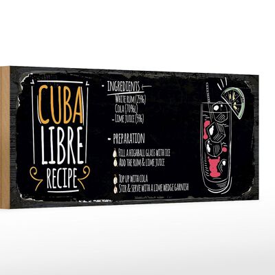 Cartel de madera receta 27x10cm Cuba Libre Receta Cóctel cartel negro