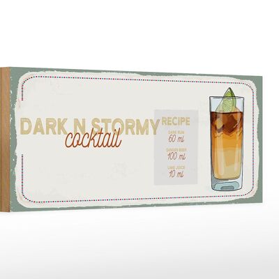 Cartello in legno ricetta Ricetta cocktail Dark n Stormy 27x10 cm